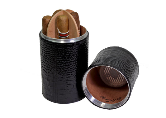 The Cylindrical Desk Humidor - Croco Pattern Black