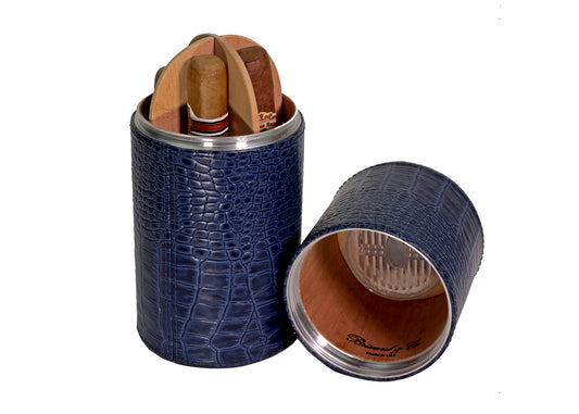 The Cylindrical Desk Humidor - Indigo Croco Pattern