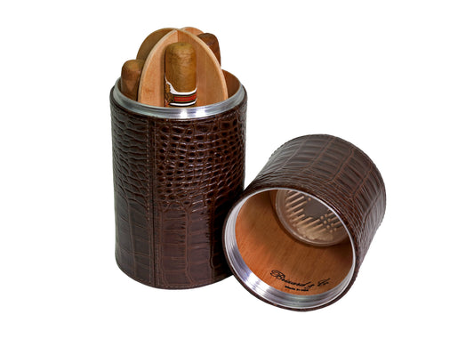 The Cylindrical Desk Humidor - Croco Pattern Tobacco