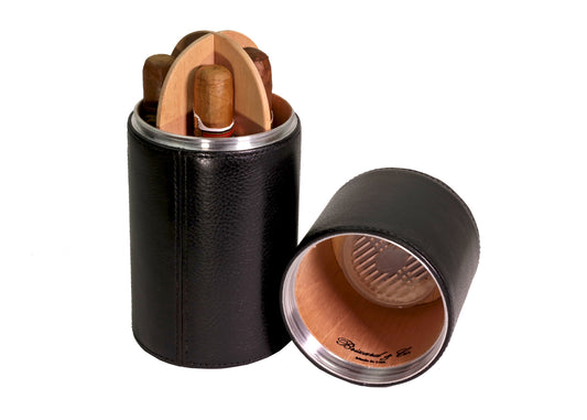 The Cylindrical Desk Humidor - Black Leather