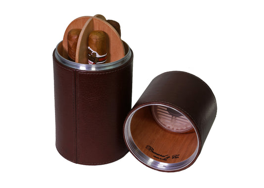The Cylindrical Desk Humidor - Chocolate Leather