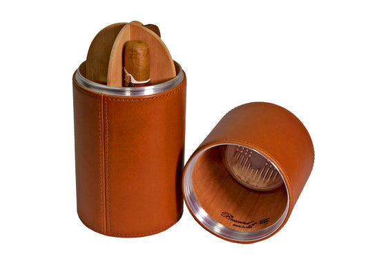 The Cylindrical Desk Humidor - Tan Leather