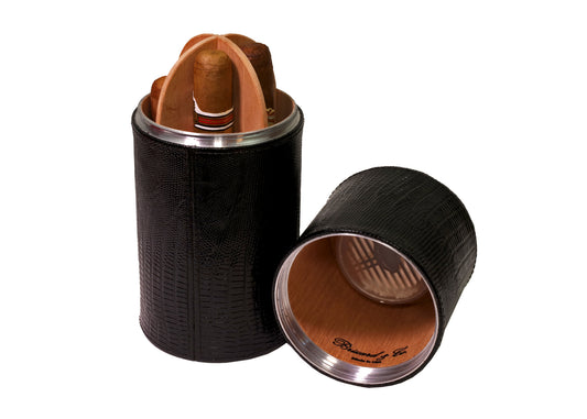 The Cylindrical Desk Humidor - Lizard Pattern Black