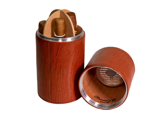 The Cylindrical Desk Humidor - Lizard Pattern Havana