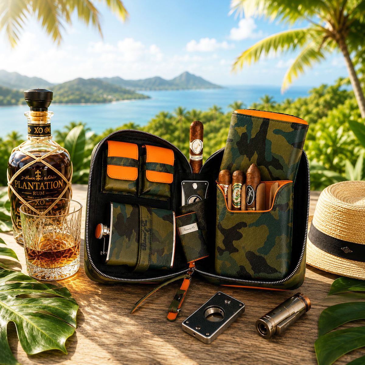 Havana Traveler - Camouflage and Orange Leather