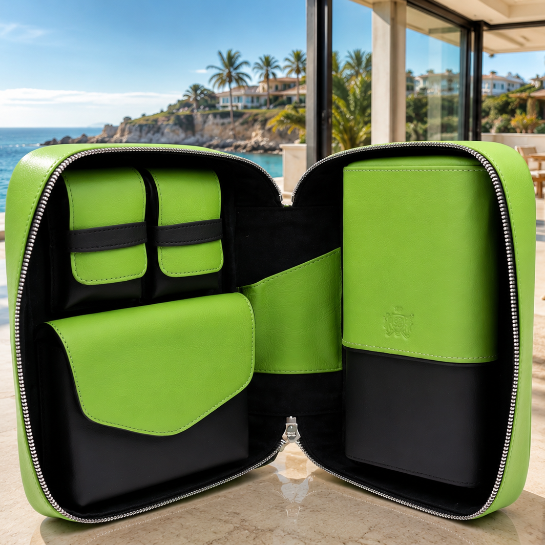 Havana Traveler (Valuables Pouch) - Black and Lime Green Leather