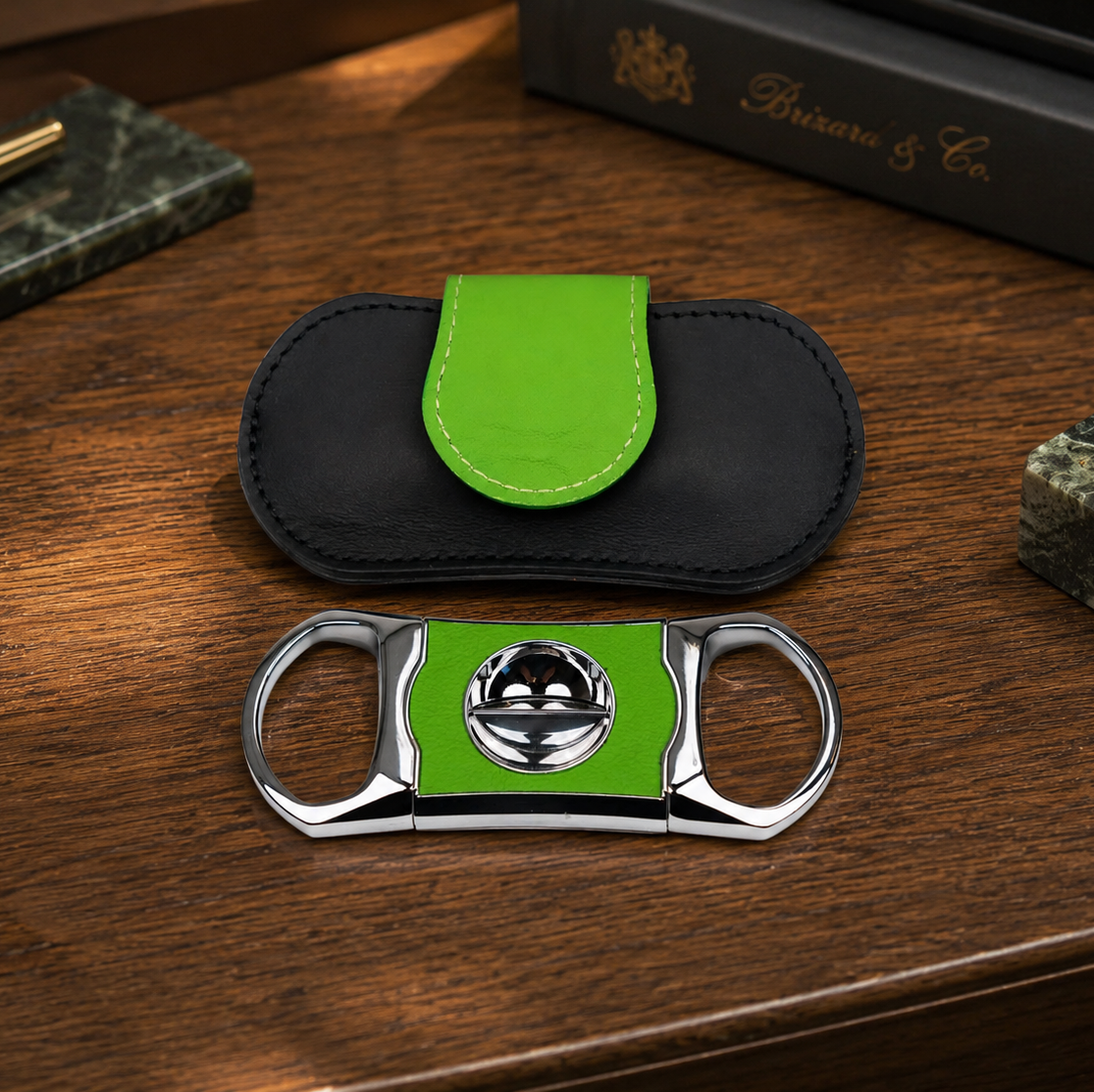 The "V" Cutter - Black and Lime Green Leather