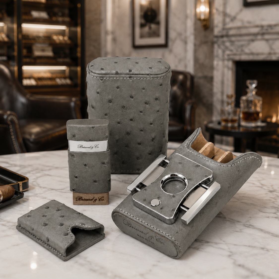 The "Show Band" 3 Cigar Case - Gray Ostrich