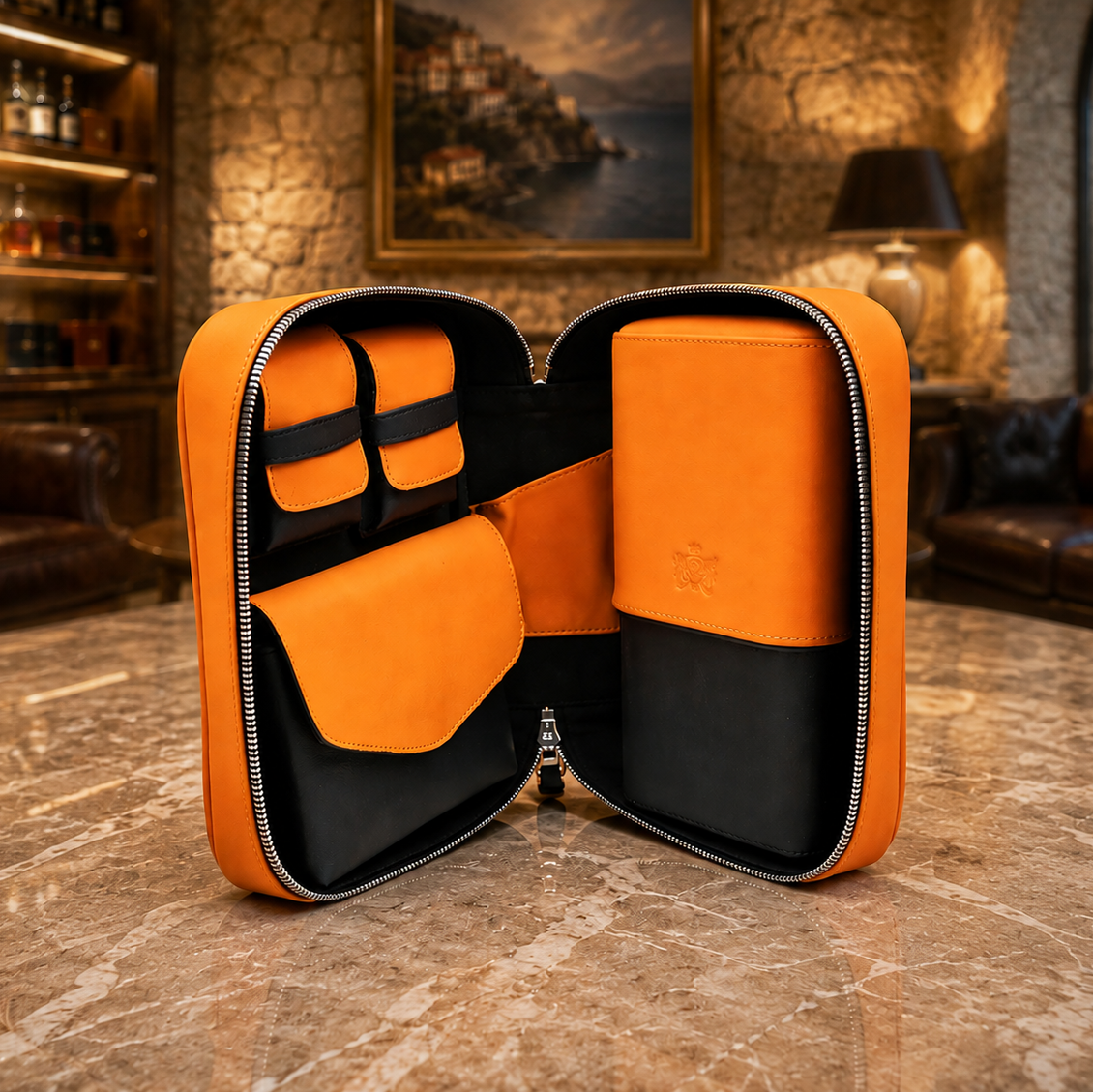 Havana Traveler (Valuables Pouch) - Black and Orange Leather