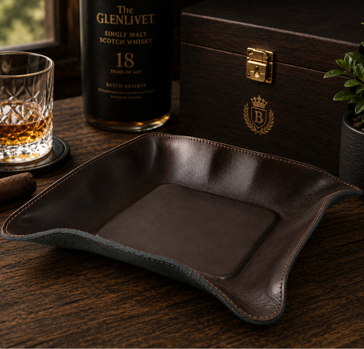 The "Valet" Leather Tray - Coffee Leather