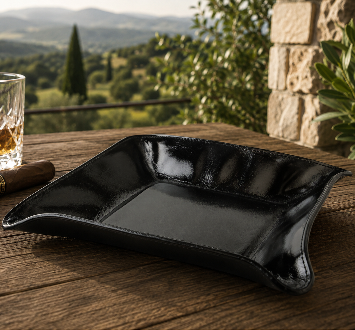 The "Valet" Leather Tray - Black Leather
