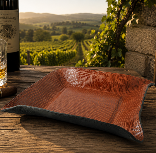 The "Valet" Leather Tray - Lizard Pattern Havana