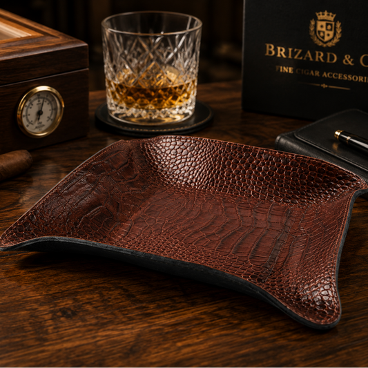 The "Valet" Leather Tray - Croco Pattern Tobacco