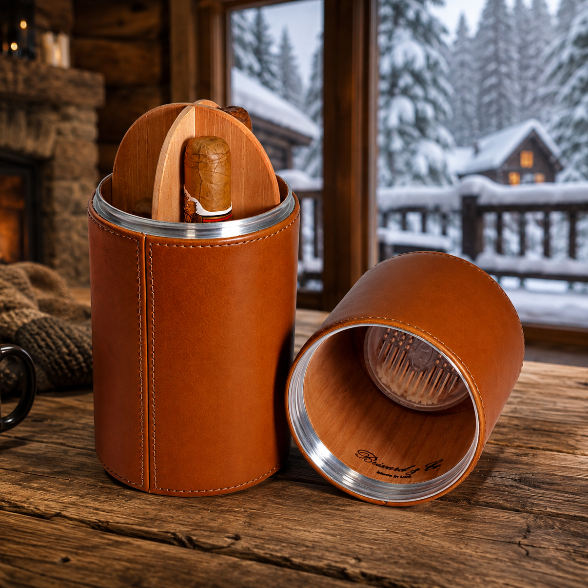 The Cylindrical Desk Humidor - Tan Leather