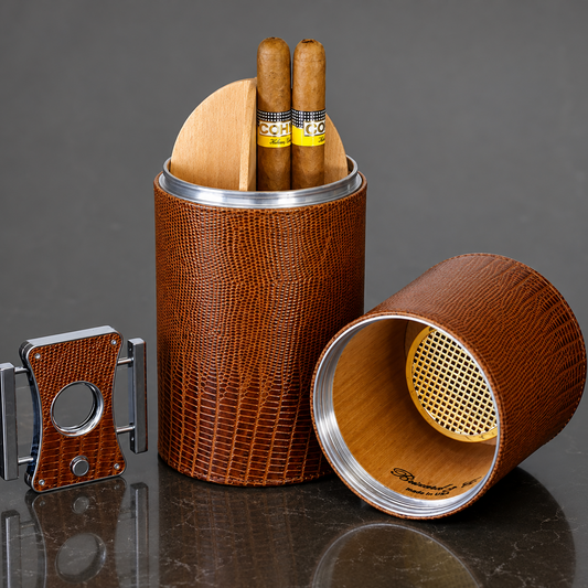The Cylindrical Desk Humidor - Lizard Pattern Havana