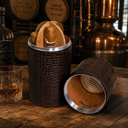 The Cylindrical Desk Humidor - Croco Pattern Tobacco