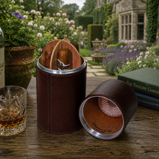 The Cylindrical Desk Humidor - Chocolate Leather