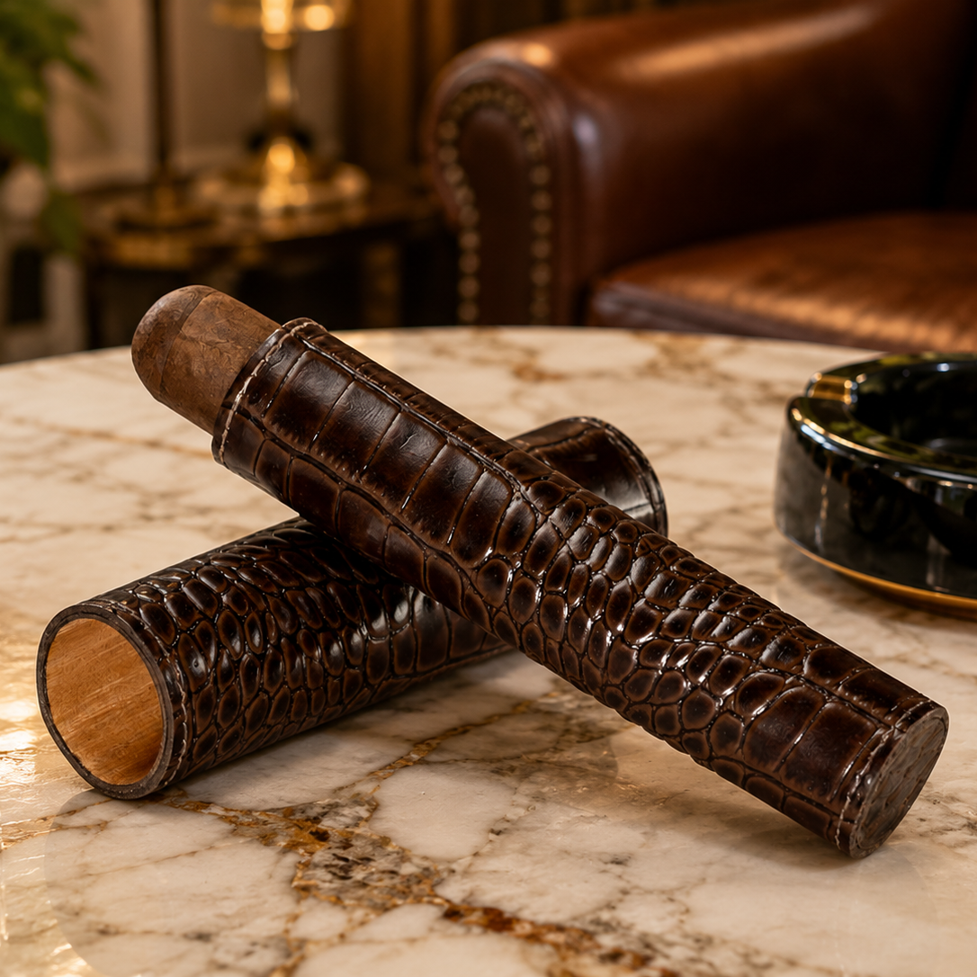 The Single Cigar Tube - Croco Pattern Tobacco