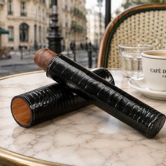 The Single Cigar Tube - Croco Pattern Black