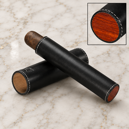 The Single Cigar Tube - Black Leather and Rosewood