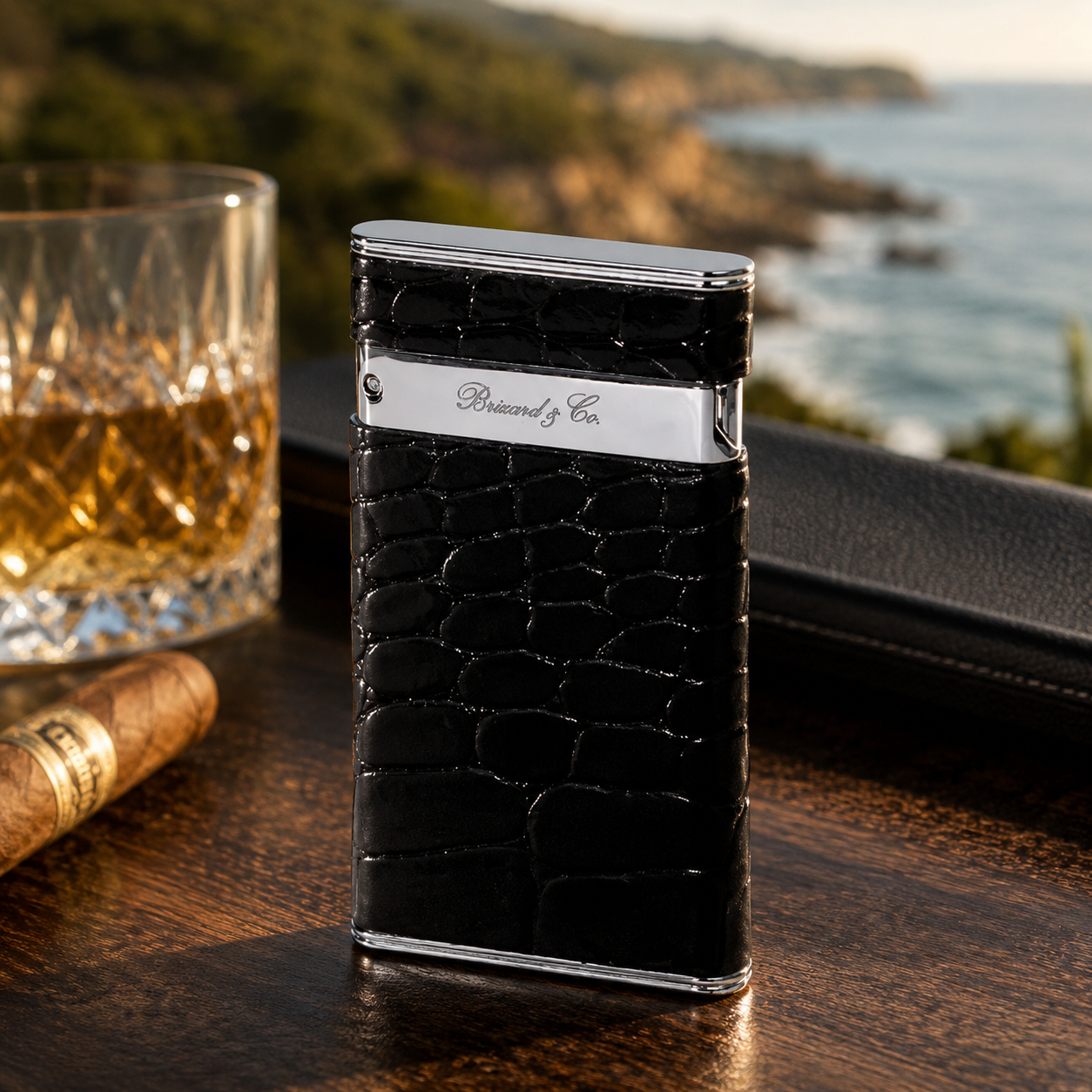 The "Sottile" Lighter - Croco Pattern Black