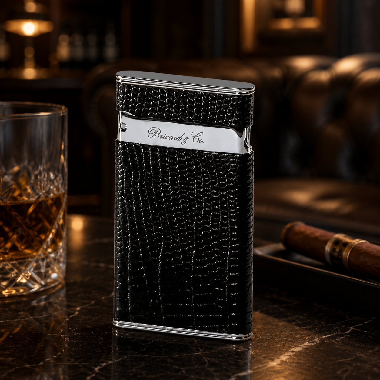 The "Sottile" Lighter - Lizard Pattern Black