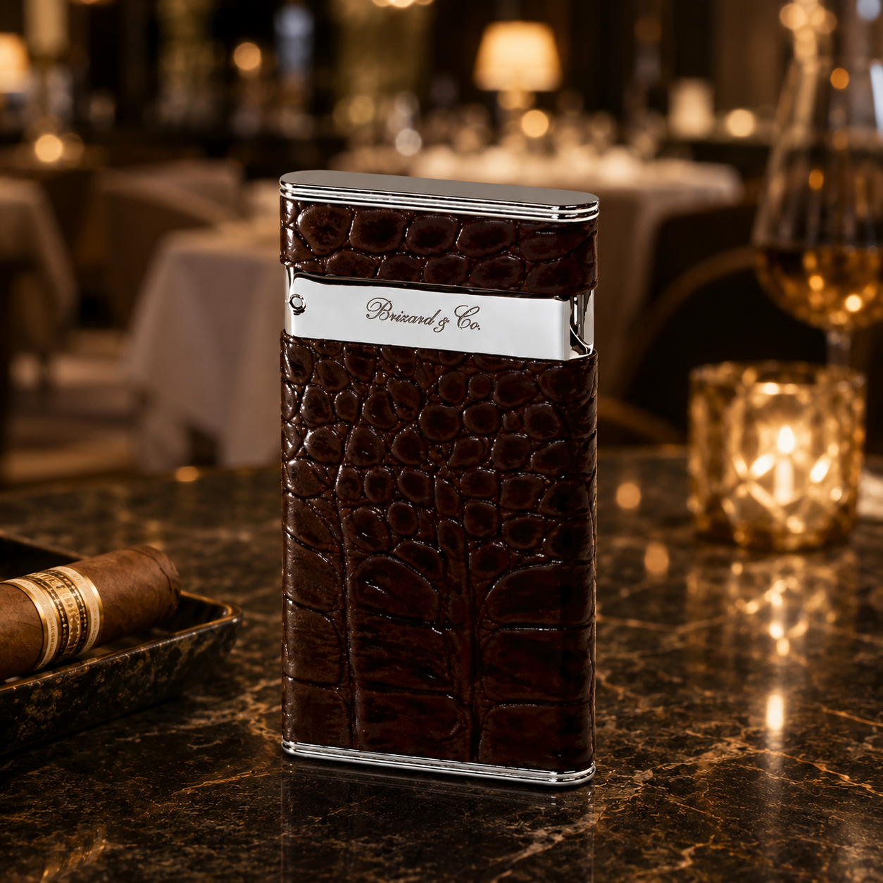 The "Sottile" Lighter - Croco Pattern Tobacco