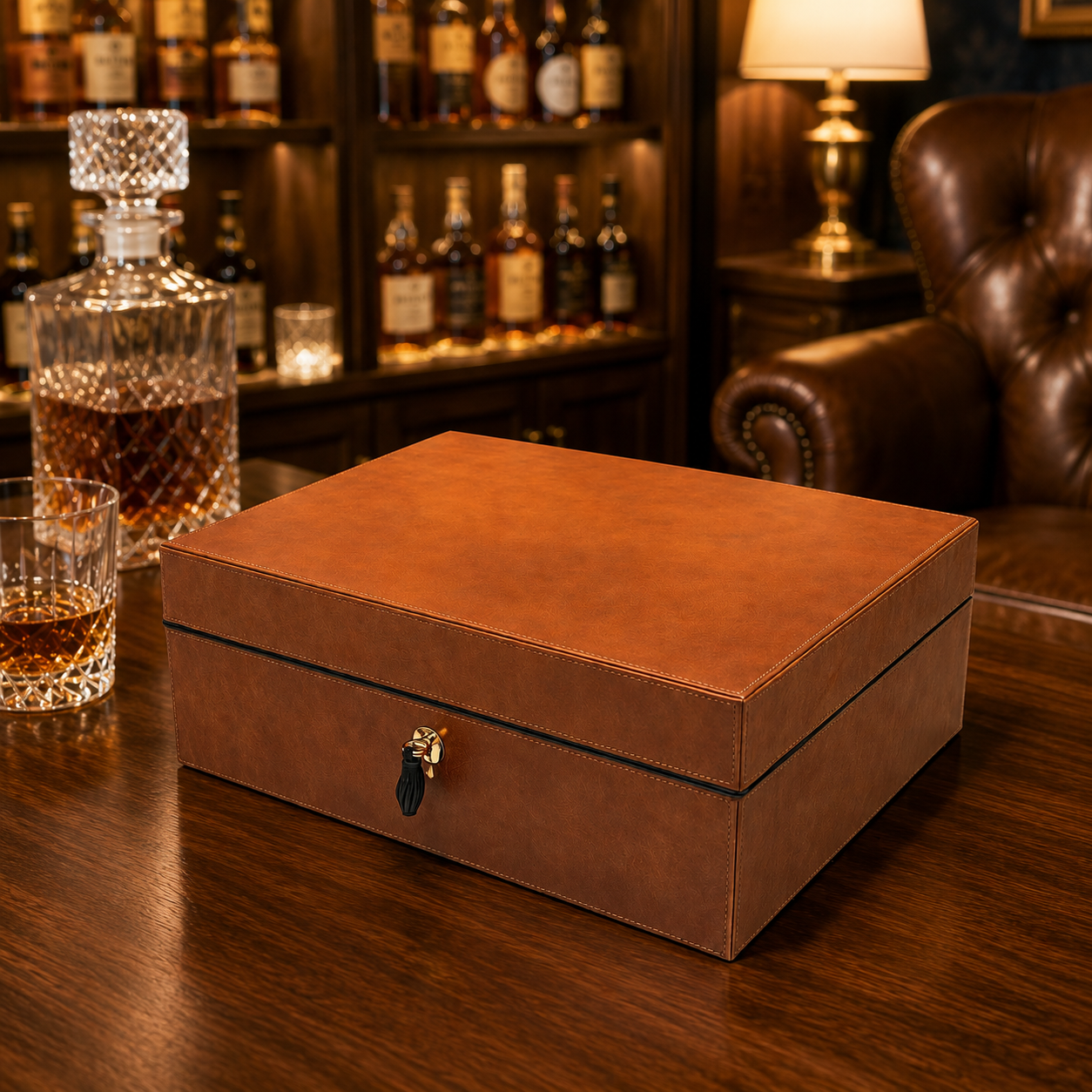 The "Airflow" Cigar Humidor - Whisky and Black Leather (60/70 Count)