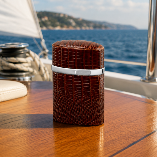 The "Triple Jet" Table Lighter - Lizard Pattern Havana