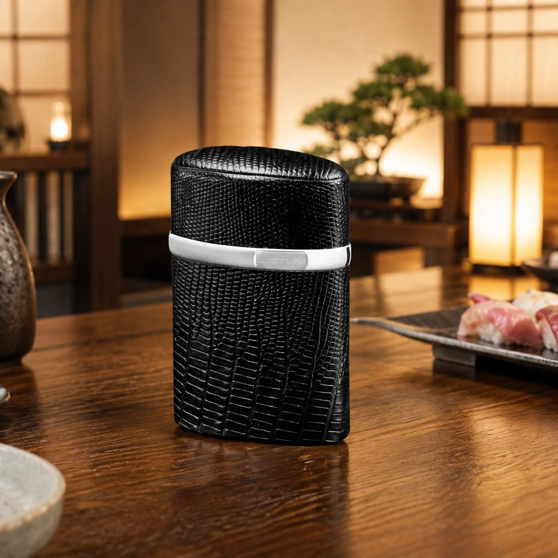 The "Triple Jet" Table Lighter - Lizard Pattern Black