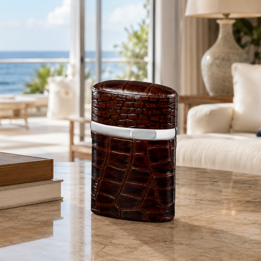 The "Triple Jet" Table Lighter - Croco Pattern Tobacco