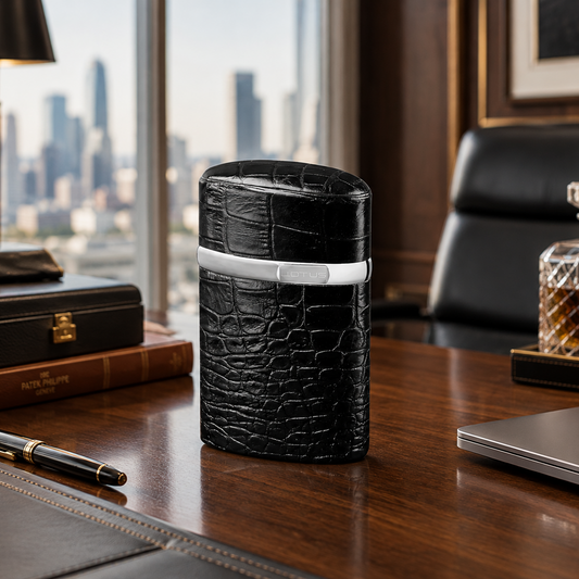 The "Triple Jet" Table Lighter - Croco Pattern Black