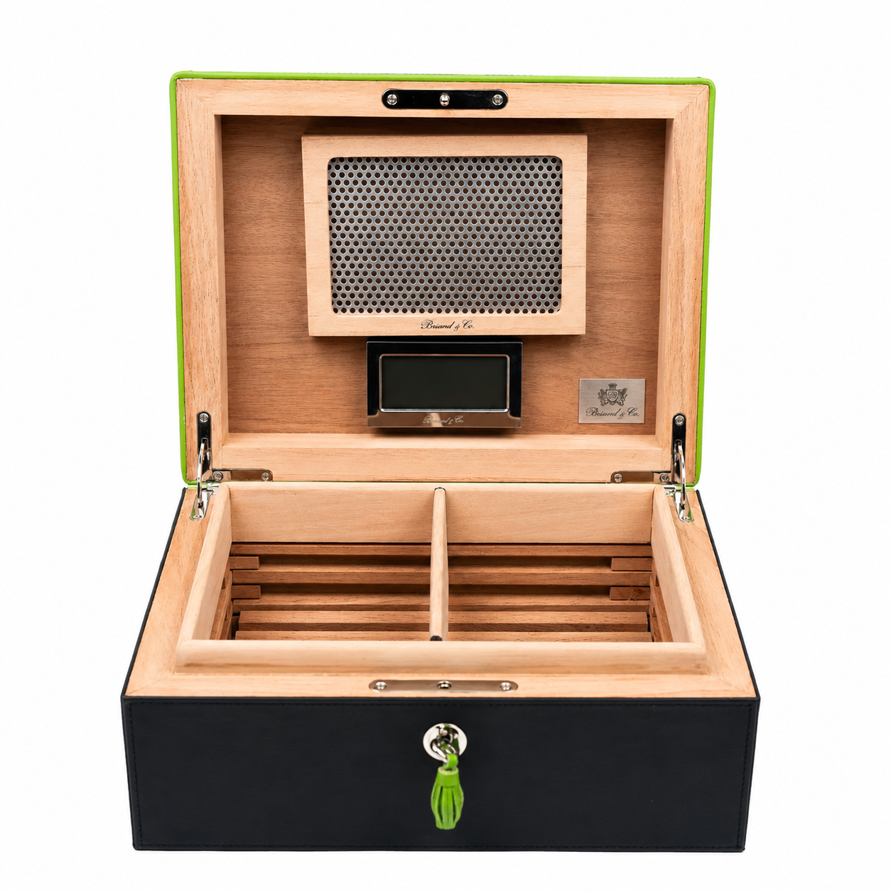 The "Airflow" Cigar Humidor - Black and Lime Green Leather (60/70 Count)