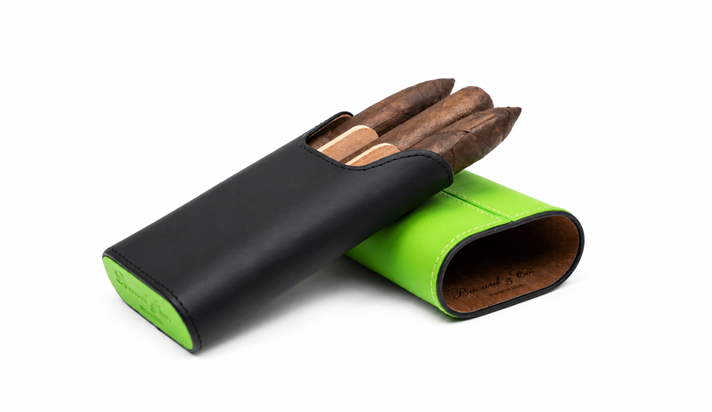 The "Show Band" 3 Cigar Case - Black and Lime Green Leather