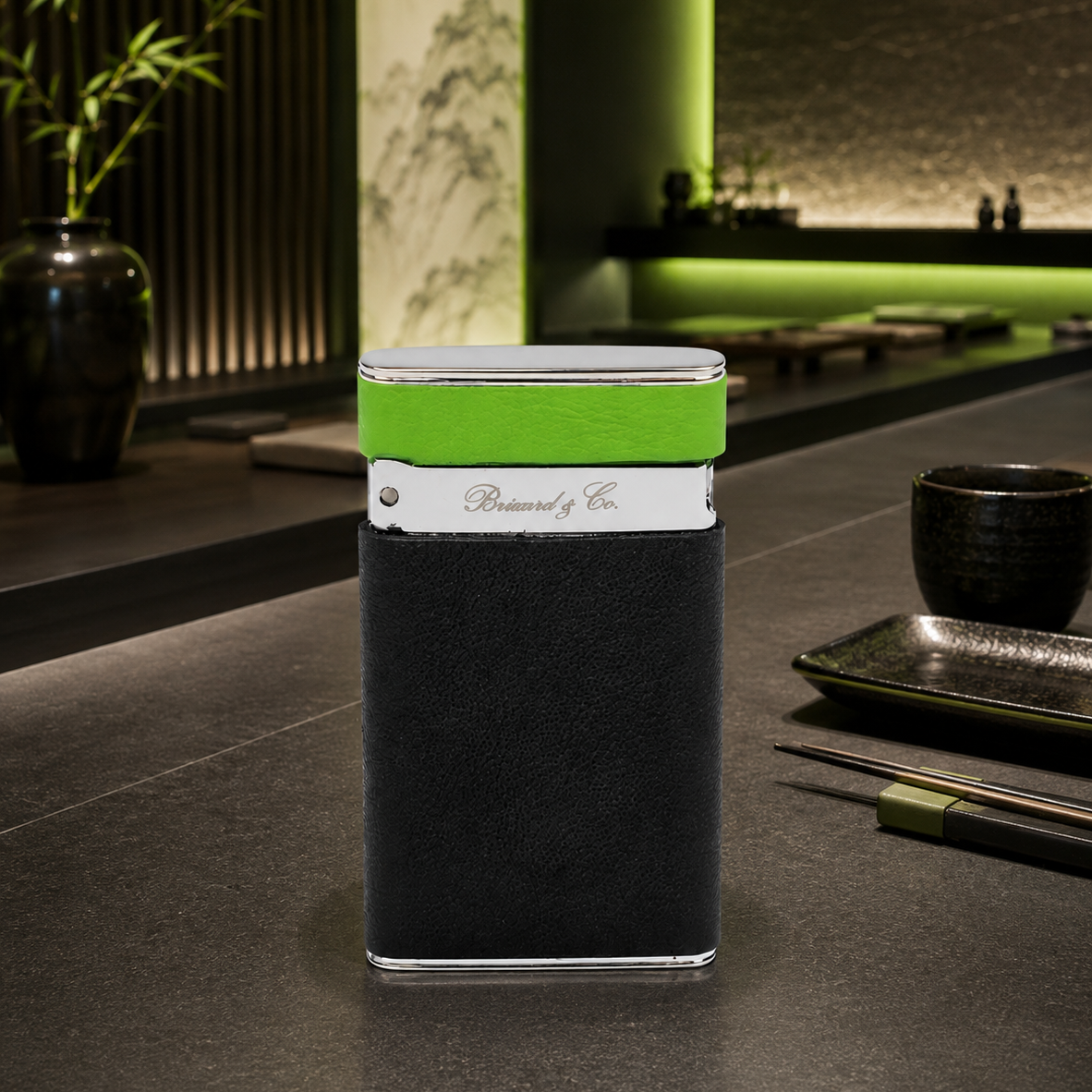 The "Sottile" Lighter - Black and Lime Green Leather