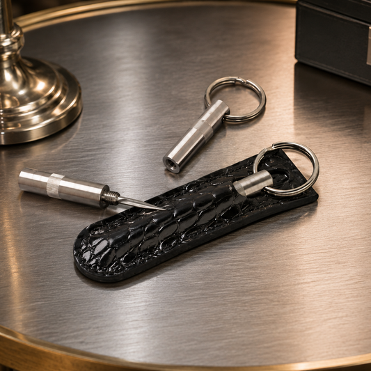 The "Trilogy" Cigar Punch - Croco Pattern Black
