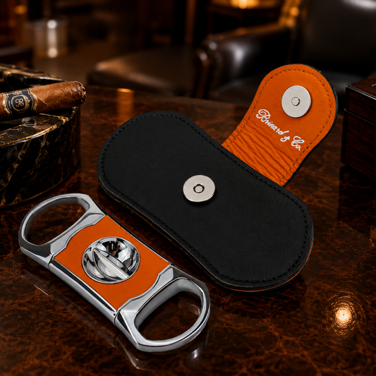The "V" Cutter - Orange and Black Leather