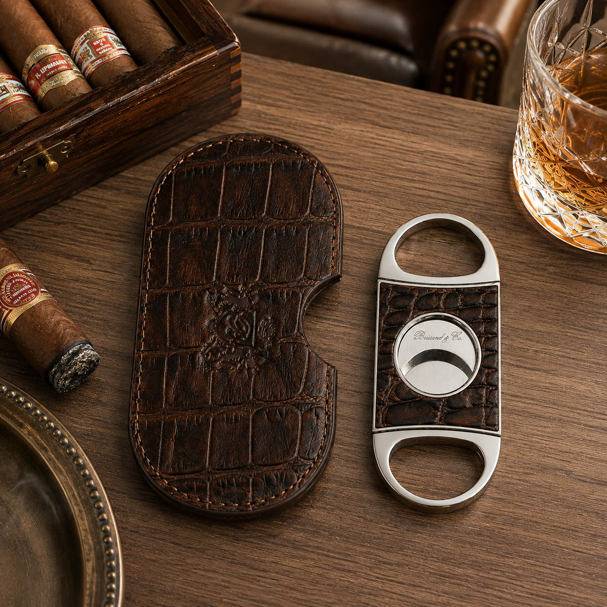 Double Guillotine Series 2 Cutter - Croco Pattern Tobacco