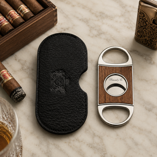 Double Guillotine Series 2 Cutter - Curly Walnut and Black Leather
