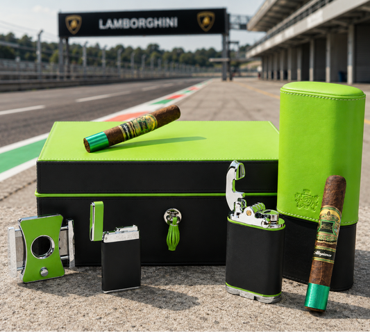 The "Show Band" 3 Cigar Case - Black and Lime Leather