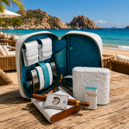 Havana Traveler - Ostrich White and Turquoise Leather