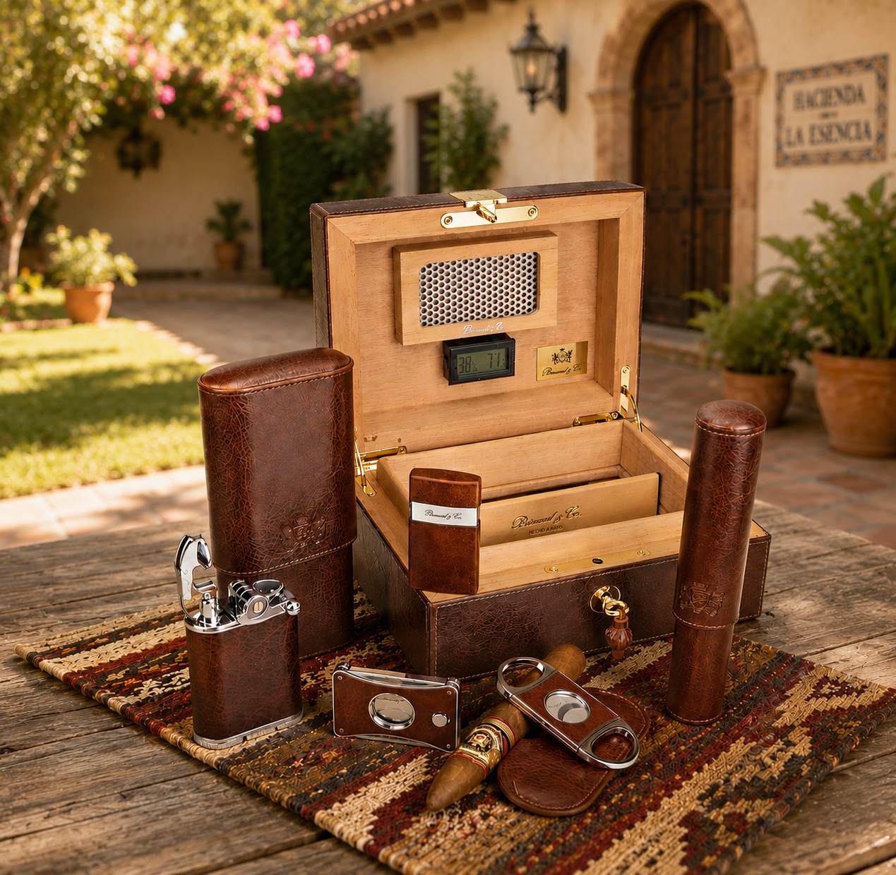 The "Show Band" 3 Cigar Case - Antique Saddle Leather