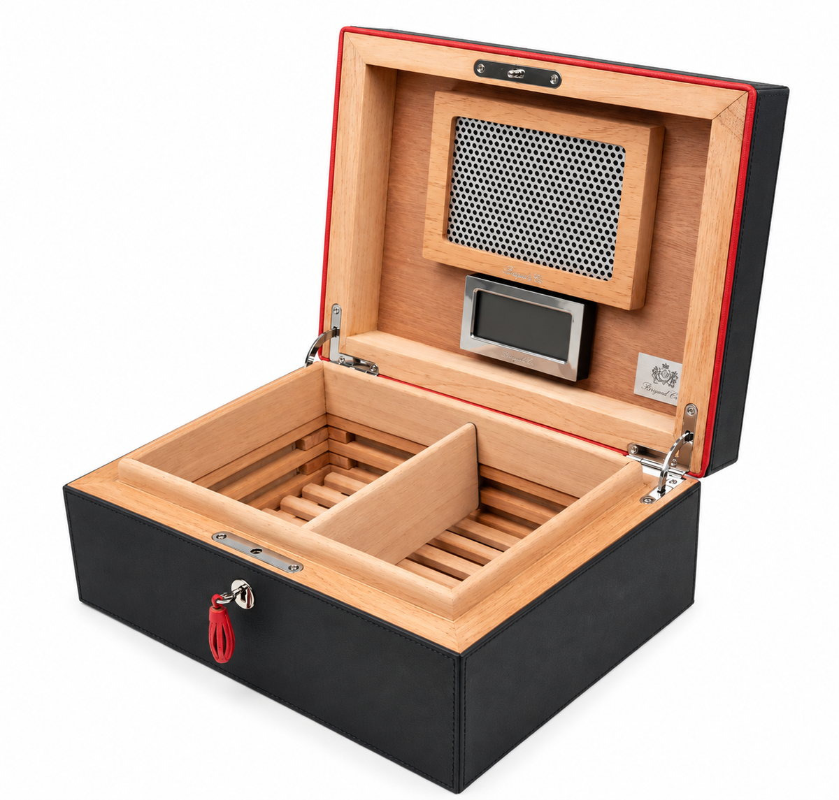 The "Airflow" Cigar Humidor - Black and Red Leather (60/70 Count)
