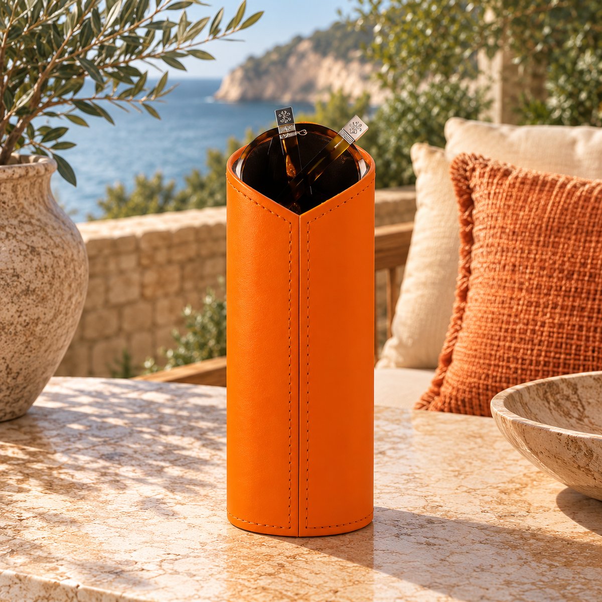 The Luxury Eyewear Stand - Orange Leather