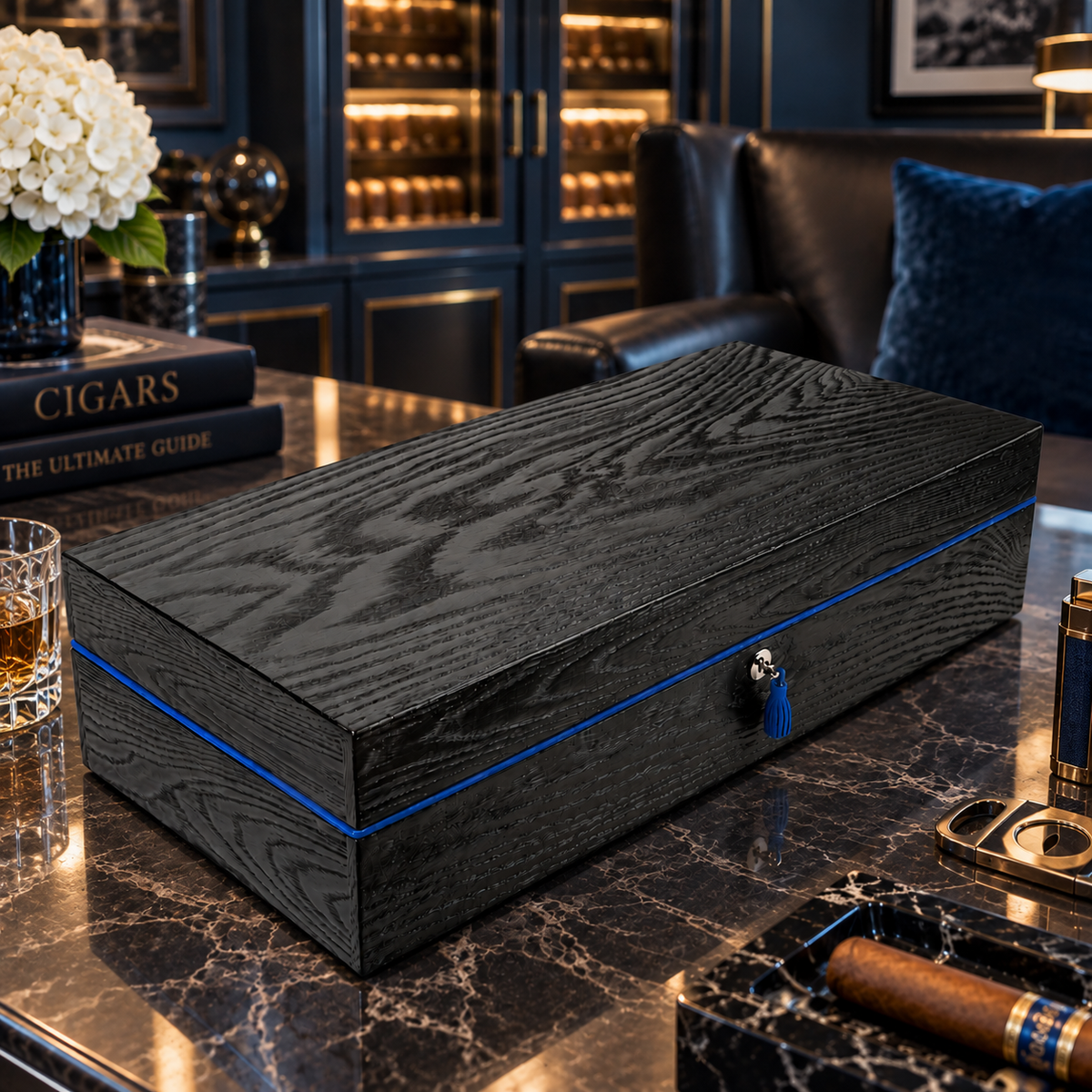 The "Royal Oak Collection" Humidor - Black and Blue (130/150 Count)