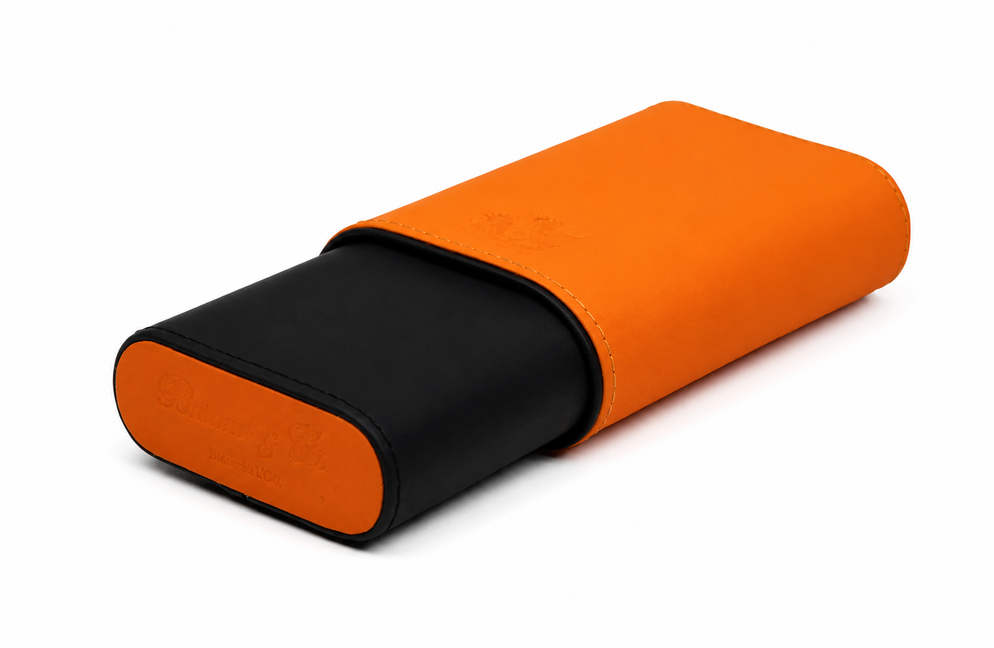 The "Show Band" 3 Cigar Case - Black and Orange Leather