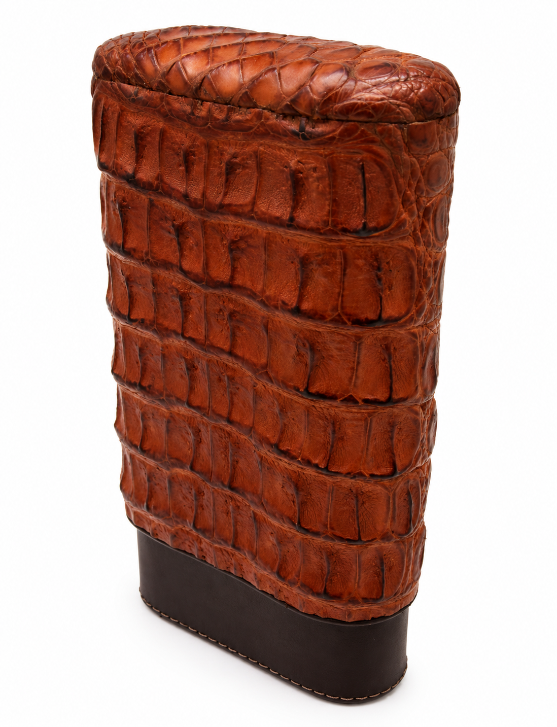 The "Show Band" 3 Cigar Case - Genuine Cognac Caiman Alligator