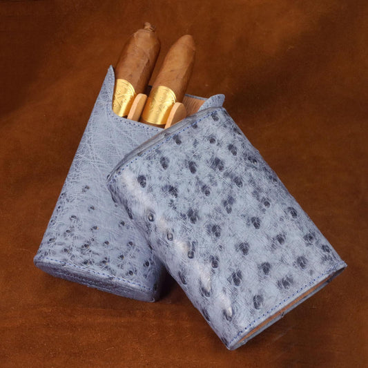 The "Show Band" 3 Cigar Case - "American Blue Jeans" Ostrich