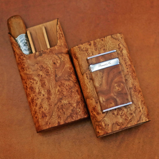 "Show Band" 3 Cigar Case - Carpathian Burl