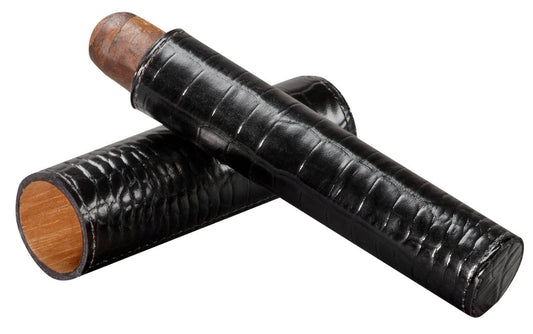 The Single Cigar Tube - Croco Pattern Black